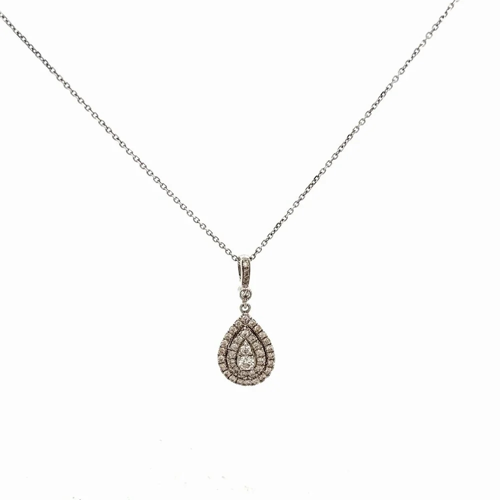 Neil Lane 14K White Gold Diamond Triple Layer Pear Halo Dangle Pendant Necklace